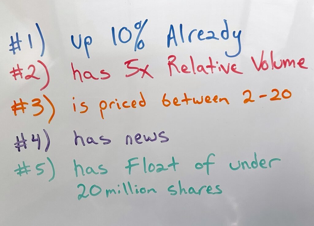 Criteria for stocks to day trade