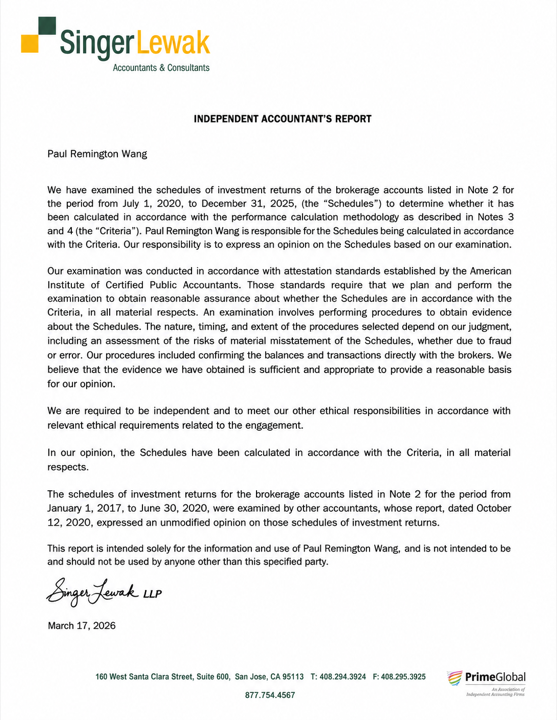 Independent accountant’s report — page 1